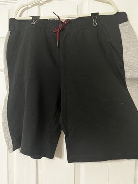 Men's Black Athletic Shorts with Gray Side Panels and Red Drawstring